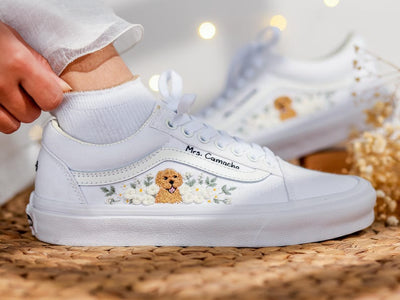 Pet Embroidered Wedding Vans, White Rose Embroidered