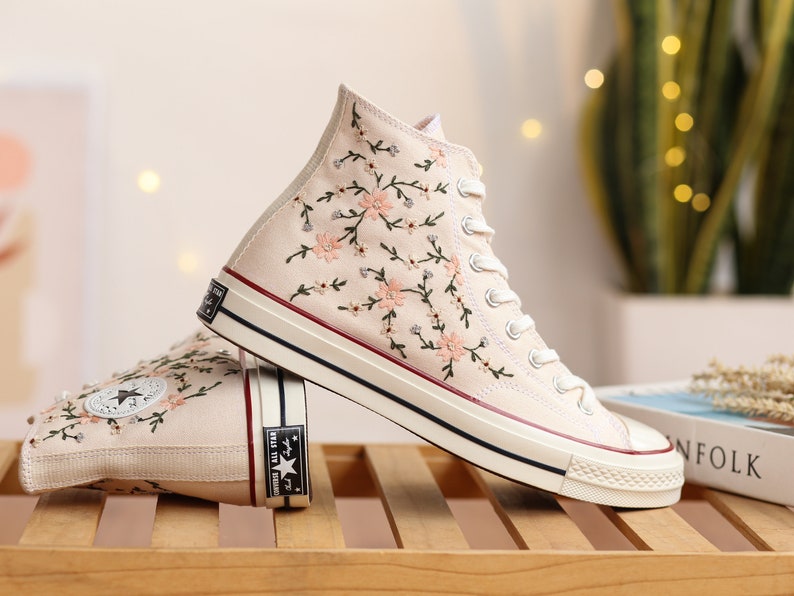 Peach Blossom Flower Converse Embroidery