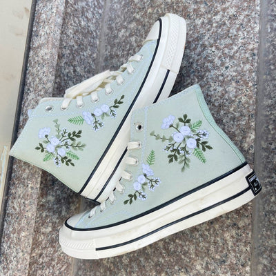 White Rose and Flower Converse Embroidery