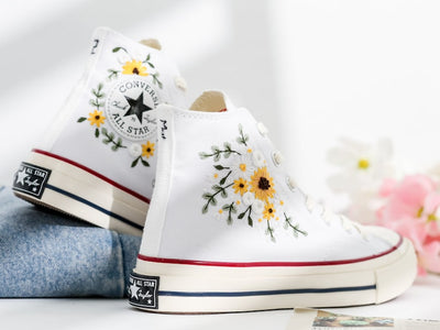 Wedding Sunflower Embroidered Converse Shoes