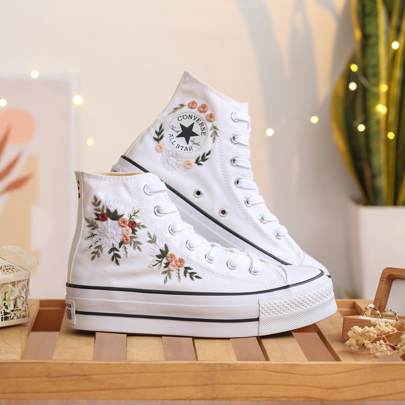 Peach Rose Bouquet Converse Embroidery