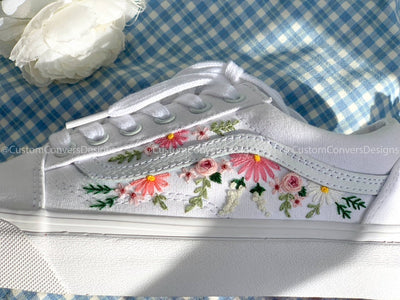 Embroidered Pastel Roses Vans