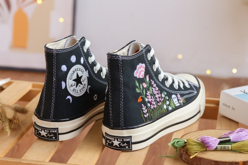 Lavender and Poppy Converse Embroidery