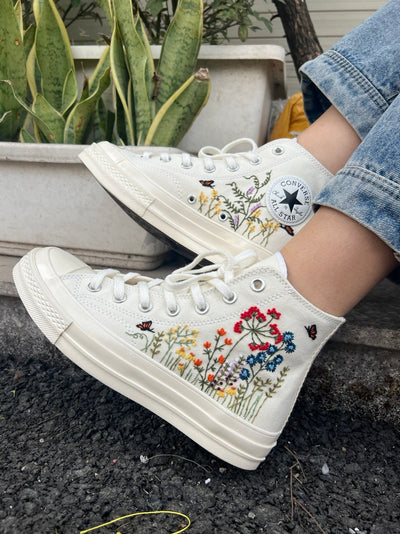 Embroidered Sneakers Colorful Flower Garden