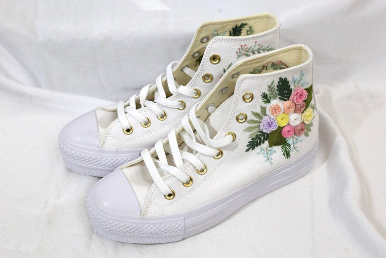 Pastel Rose Wreath Converse Embroidery