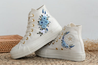 Blue Roses Wedding Converse Embroidery