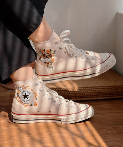 Orange & White Bouquet Converse Embroidery