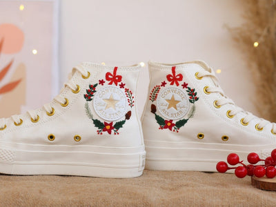 Converse Christmas Sneakers, Dog & Santa Embroidery