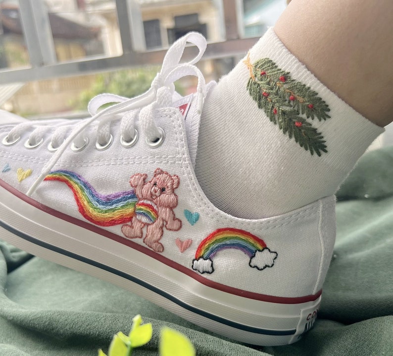 Embroidered Converse/Custom Bear And Rainbow