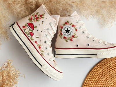 Mushrooms and Flower Embroidered Converse High Top