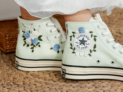 Blue White Roses Wedding Converse Embroidery