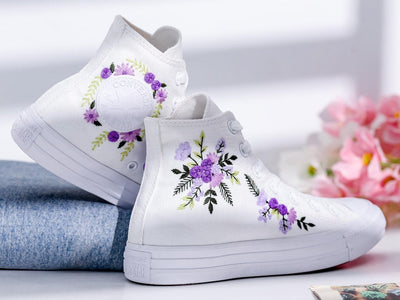 Purple Bridal Bouquet Embroidered Converse Shoes