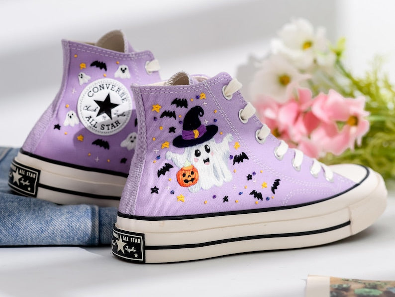 Cute Magic Ghost Embroidered Converse Shoes