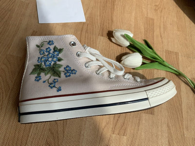 Blue Butterflies and Flowers Converse Embroidery