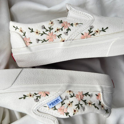 Embroidered Vans Sweet Light Pink Flower Garden