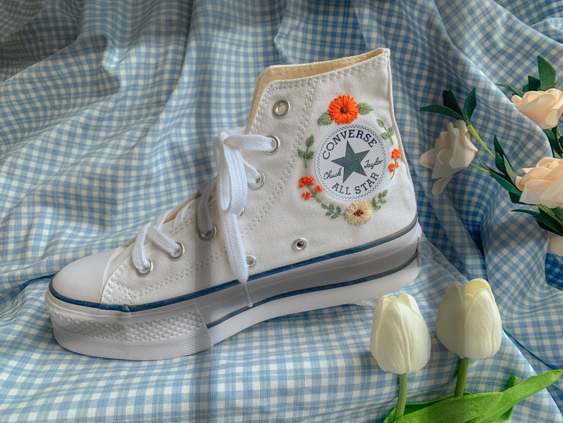 Red & Orange Flowers Converse Embroidery
