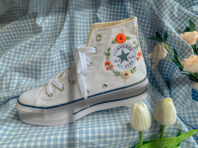 Red & Orange Flowers Converse Embroidery