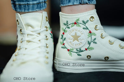 Santa Claus and Reindeer Embroidered Shoes