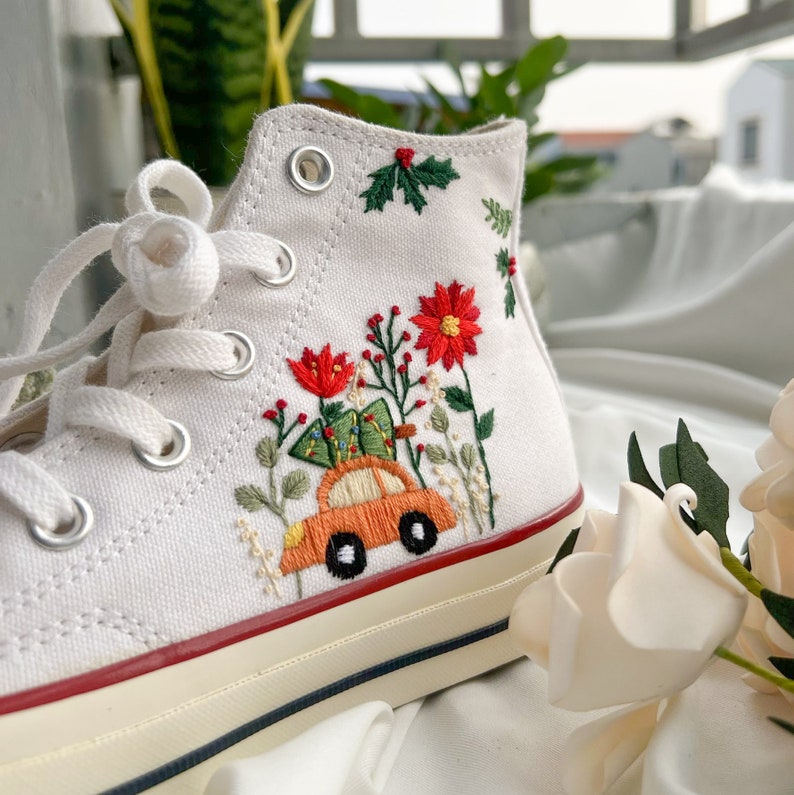 Flower and Car Converse Embroidery