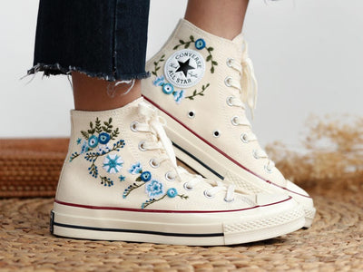 Blue Flower Converse Embroidery