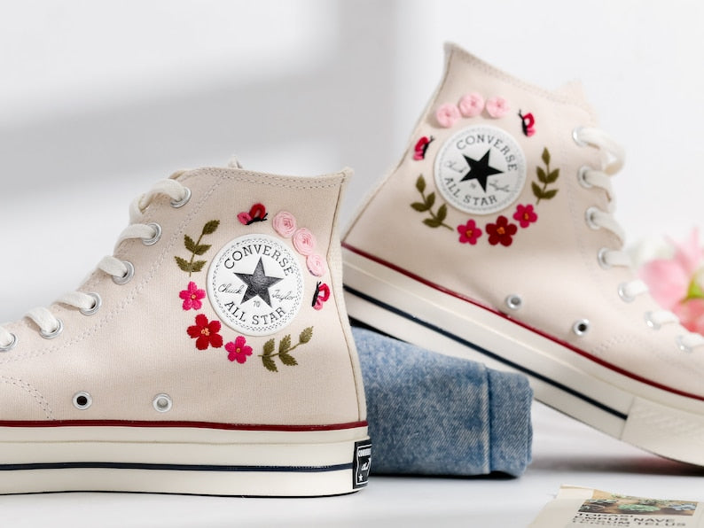 Bridal Flower Embroidered Converse Shoes