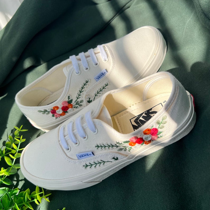 Embroidered Vans Bouquet Of Colorful Roses