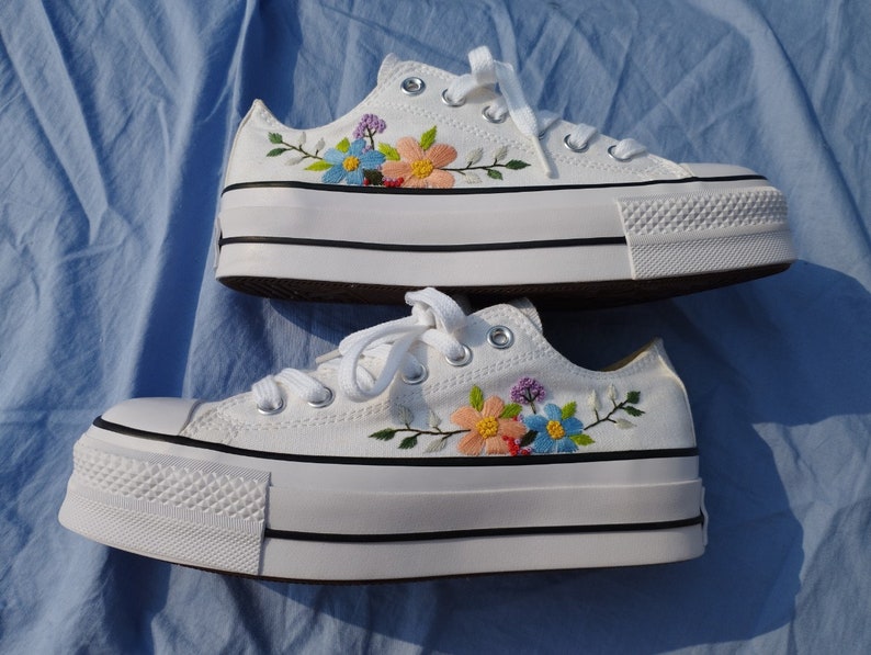 Custom Converse Platform Flower Embroidery