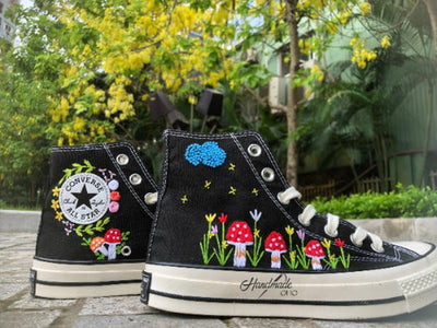 Custom converse high tops embroidered mushroom