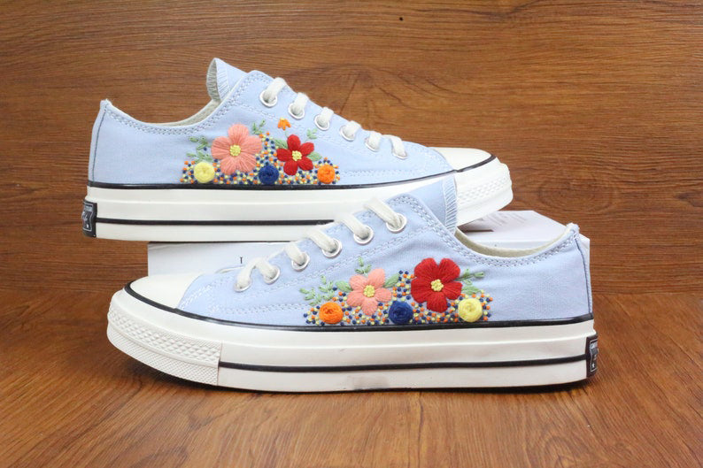 Colorful Floral Converse Embroidery