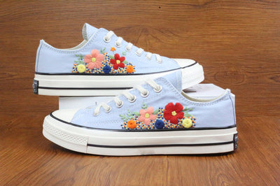 Colorful Floral Converse Embroidery