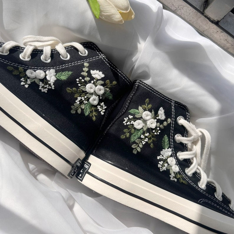White Flower Converse Embroidery