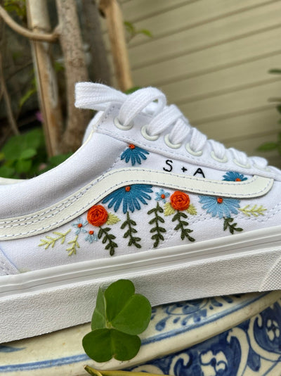 Embroidered Vans Sweet Blue Flower Garden