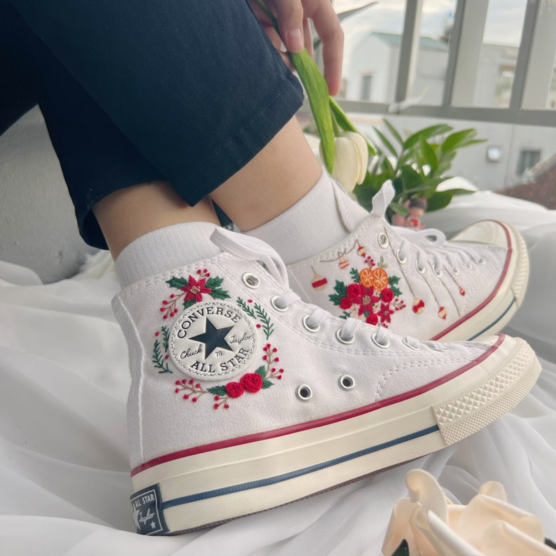 Floral Orange Converse Embroidery
