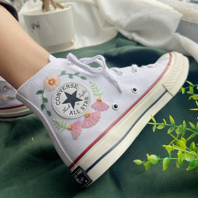 Pastel Cosmos Daisy Converse Embroidery