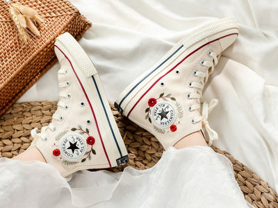 Red and Pink Flower Converse Embroidery