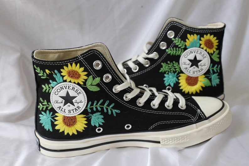 Cherry Blossom & Sunflower Converse Embroidery
