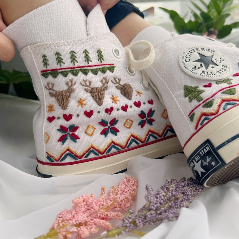 Nordic Reindeer Christmas Converse Embroidery