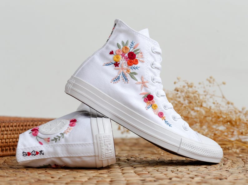 Pink Rose Wreath Converse Embroidery