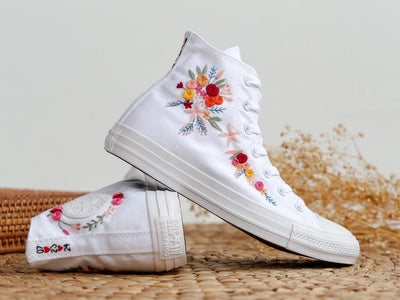 Pink Rose Wreath Converse Embroidery