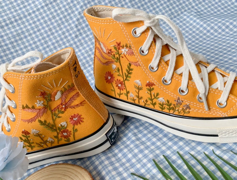 Bird & Wildflowers Converse Embroidery
