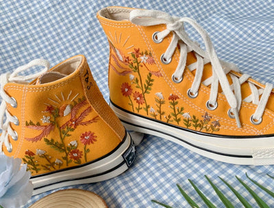 Bird & Wildflowers Converse Embroidery