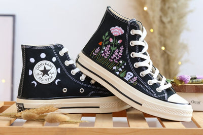 Converse High Tops Lavender and Ghosts Embroidered