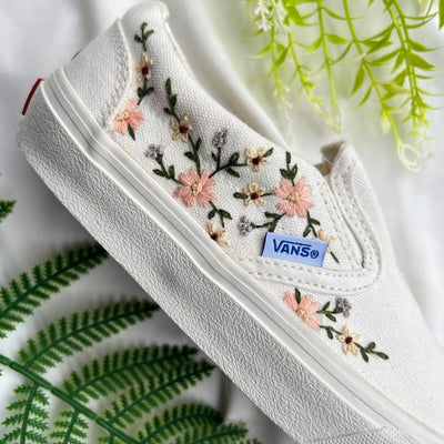 Embroidered Vans Sweet Light Pink Flower Garden