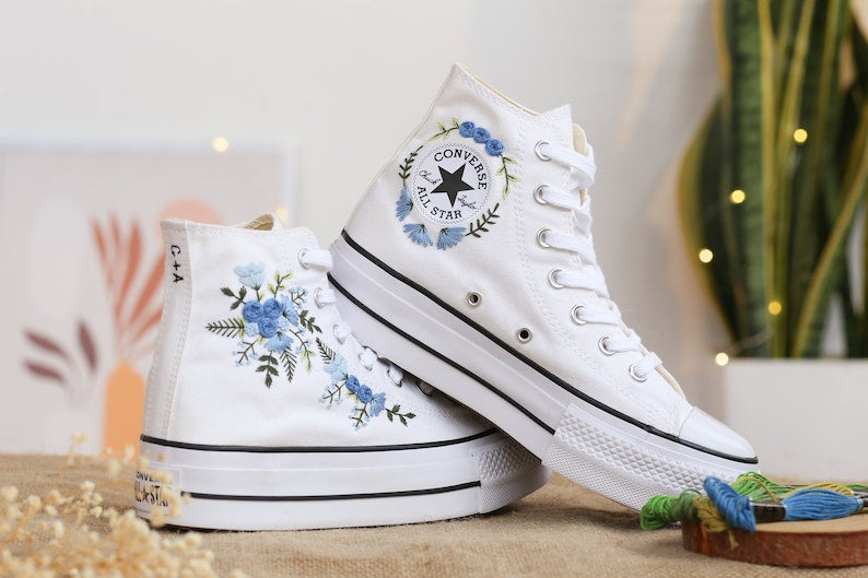 Blue Roses Wedding Converse Embroidery