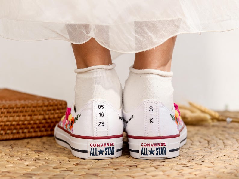 Bridal Flower Embroidered Converse Low Top