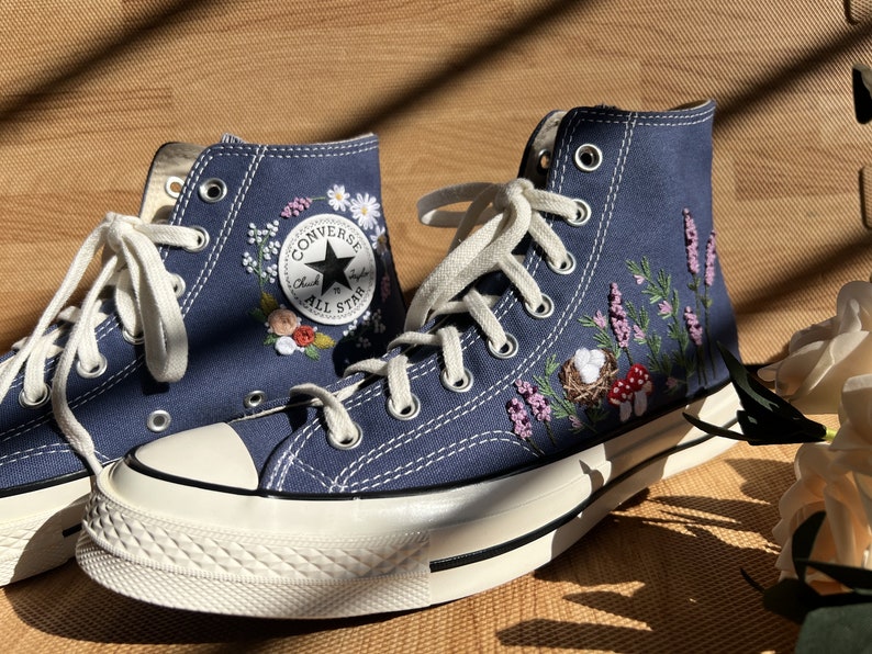 Lavender Mushroom Garden Converse Embroidery