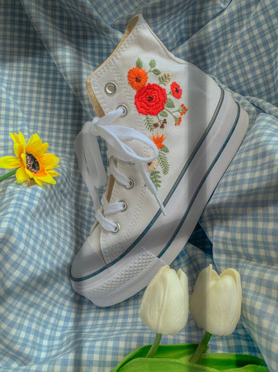Red & Orange Flowers Converse Embroidery