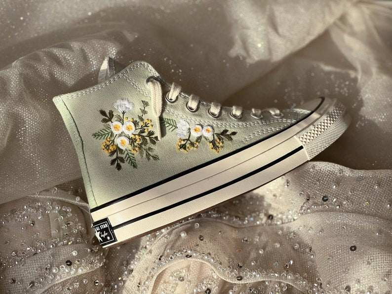 White and Yellow Flower Converse Embroidery