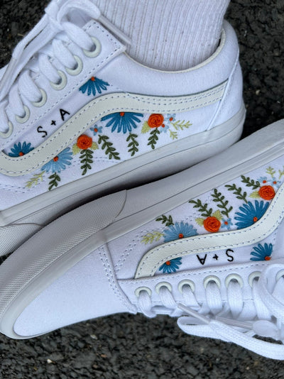 Embroidered Vans Sweet Blue Flower Garden