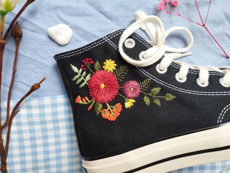 Pumpkin Floral Converse Embroidery